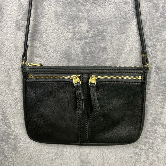 FOSSIL Black Leather Small Satchel‎ Crossbody Shoulder Messenger Bag Purse - Picture 1 of 10